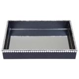 Bandeja Decorativa Retangular de Vidro Preto com Pérolas e Strass 30x20 cm - VEG