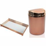 Bandeja Espelhada 15x25cm Lixeira 5 Litros Basculante - Rosé Gold - Wp connect