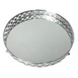 Bandeja Espelhada Metal Prata Redonda Edge - Casa del grande