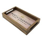 Bandeja Madeira c Mdf Vidro Revestido Decorativo Champagne - Maisaz