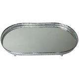 Bandeja Metal com Espelho Oval Flower Edge 3cmx19,5cmx39cm Urban Prata