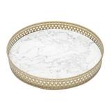 Bandeja Metal Round Shape Marble Branco E Dourado - Urban