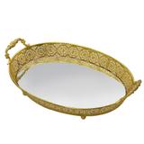 Bandeja Oval de Metal e Vidro Espelhado Dourada 41cm Espressione