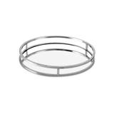 Bandeja redonda em metal com espelho Mart prata 30cm