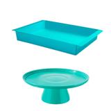 Bandeja Retangular + Boleira 25cm Cake Verde - Coza - Brinox