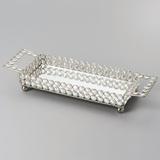 Bandeja Retangular de Ferro e Cristais com Espelhoprateado 27,5X11,6cm - Rojemac