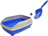 Bandeja sanitária para areia higiênica de gatos com pá coletora - Banheiro sanitário para gato com bordas Pet Flex Azul