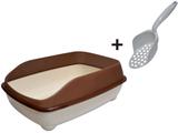 Bandeja sanitária para areia higiênica de gatos com pá coletora - Banheiro sanitário para gato com bordas Pet Flex Capuccino