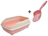 Bandeja sanitária para areia higiênica de gatos com pá coletora - Banheiro sanitário para gato com bordas Pet Flex Rosa Flamingo