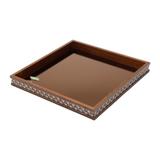Bandeja, suporte 36,5 cm de madeira com vidro bisotê marrom Diamond Woodart - 11982