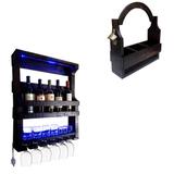 Bar de Parede Adega Art Madeira até 5 Garrafas com LED + Cesta Porta Cervejas Artesanais 3 Garrafas - Arte em madeira