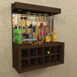 Barzinho Para 12 Garrafas e Porta Taça E LED - BAR01 TABACO - Camarim móveis