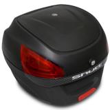 Baú Moto Bauleto 29 Litros Shutt Universal Preto e Aplique Carbon Com Chave e Base Fixação 28 30