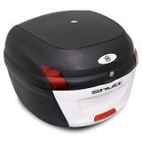 Baú Moto Bauleto 34 Litros Shutt Universal Preto e Branco Com Chave e Base Fixação Refletores 33 35