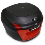 Baú Moto Bauleto 34 Litros Shutt Universal Preto e Vermelho Bagageiro Chave e Base de Fixação 33 35