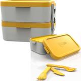 Bento Box Anodilar Amarelo 1200ml + Talheres Marmita Fitness