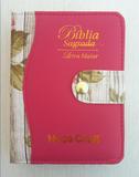 Bíblia Sagrada com harpa, índice e botão - Pink - King cross