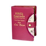 Bíblia Sagrada Letra Hipergigante - Pink - Botão e Caneta Revista e Corrigida - 14x21cm - Kings Cross
