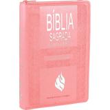 Bíblia Sagrada RC Letra Grande com Harpa Cristã e Zíper - Rosa Claro - Sbb
