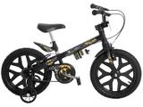 Bicicleta Infantil Batman Aro 16 Bandeirante Preto - Com Rodinhas Freio V-brake