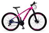 Bicicleta mountain bike aro 29 off firefly 24 marchas rosa/azul tam.17