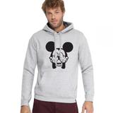 Blusa Moletom Capuz Bolso Canguru Cinza Claro Estampado "Mickey Dedos" - Clik da moda