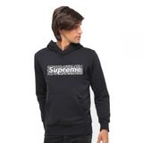 Blusa Moletom Capuz Bolso Canguru Preto Estampado "Supreme Black" - Clik da moda
