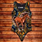 Body Feminina Desenho Cavalo Marrom C4141 - Oba country