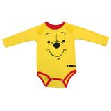 Body Manga Longa em Suedine - Ursinho Pooh - Amarelo e Vermelho - Disney