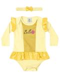 Body Marlan com Tiara Fantasia Longa Princesa Bela Amarelo