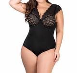 Body Renda Redutor Plus Size - PRETO - Plumas