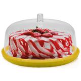Boleira 25cm Porta Bolo Bancada Festa Mesa Prato Dois Lados Amarelo - Ou