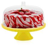 Boleira 25cm Porta Bolo Decoração Enfeite Mesa Bancada Festa Amarelo - Ou