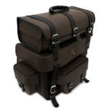 Bolsa Alforje Traseiro Custom 60 Litros Couro Marrom Moto Universal Encosto Passageiro Sissy Bar - J.a