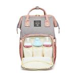 Bolsa Mochila Maternidade Lequeen Original cinza com rosa