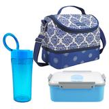 Bolsa térmica dupla azul com marmita e copo azuis - Jacki design