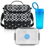 Bolsa térmica dupla preta com marmita e copo azuis - Jacki design