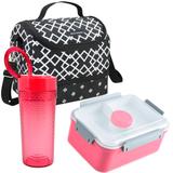 Bolsa térmica dupla preta com marmita e copo rosas - Jacki design