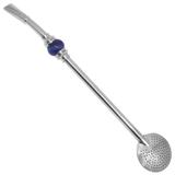 Bomba Chimarrão Inox Bojo Removível Pedra Ágata Redonda 25cm Azul - Zanline