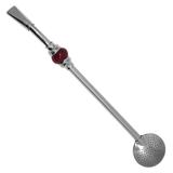 Bomba Chimarrão Inox Bojo Removível Pedra Ágata Redonda 25cm Marsala - Zanline