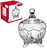 Bomboniere / baleiro de vidro folhagem com pe e tampa 18,5x14cm de ø na caixa - Wellmix