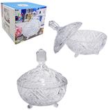 Bomboniere de vidro relevo flor com pe e tampa 20x16cm - Dagia