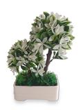Bonsai Floral Branco Grama Arranjo Flor Artificial Com Vaso Branco Em Cerâmica - Flordecorar