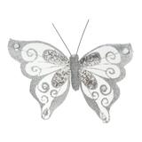 Borboleta C\ Pedras E Glitter Prata - Cromus: 1442929