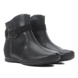 Bota Cano Curto Comfortflex Salto Embutido Fivela Feminina