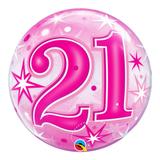 Bubble 22 polegadas - 21 anos explosão de estrelas e brilho rosa - qualatex