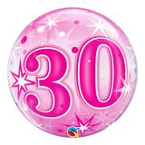 Bubble 22 polegadas - 30 anos explosão de estrelas e brilho rosa - qualatex