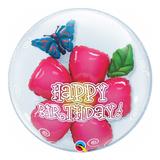 Bubble duplo 24 polegadas - flor de aniversário - qualatex
