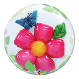 Bubble duplo 24 polegadas - flor e borboleta - qualatex