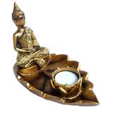 Buda Tibetano Incensário e Castiçal Folha 15cm - Mandala de luz
